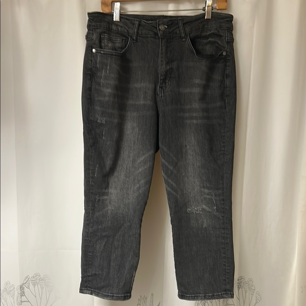 Women’s Judy Blue black slightly‎ distressed skinny fit capri jeans Size 14W